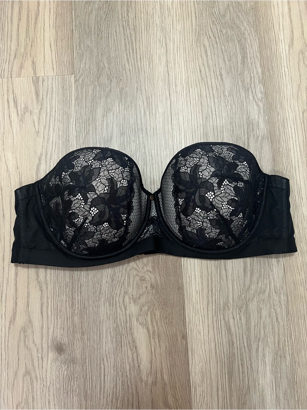 Cacique Black Lace Strapless Longline Bra 46D Underwire NWOT